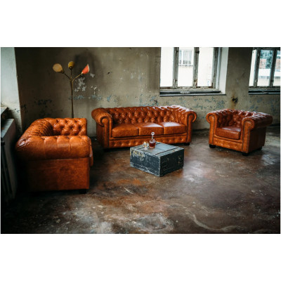 Luxusní sedací souprava Chesterfield vintage pravá kůže