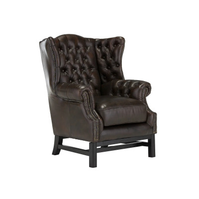 Kožený ušák Chesterfield II hnědá pravá kůže