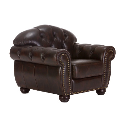 Kožené křeslo hnědé Chesterfield III pravá kůže