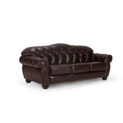 Kožená pohovka Chesterfield III 3místná hnědá pravá kůže
