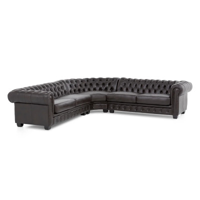 Sedací souprava pravá kůže Chesterfield III hnědá