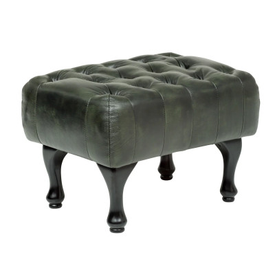 Taburet kůže Chesterfield zelená