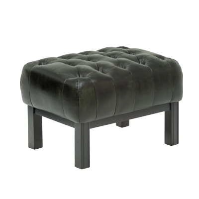 Taburet kožený Chesterfield zelená pravá kůže