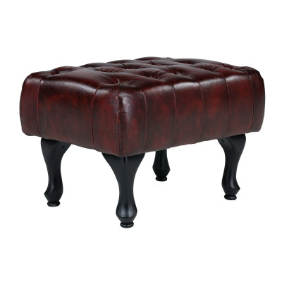 Taburet Chesterfield červená pravá kůže
