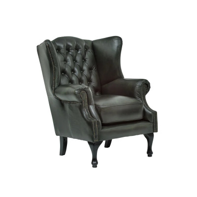 Kožený ušák Chesterfield II zelená pravá kůže