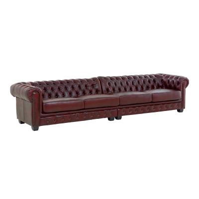 Sedačka Chesterfield 6místná červená pravá kůže