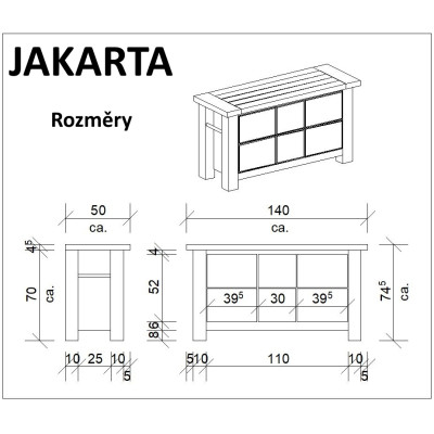 Skříňka pod umyvadlo masiv 140 cm Jakarta