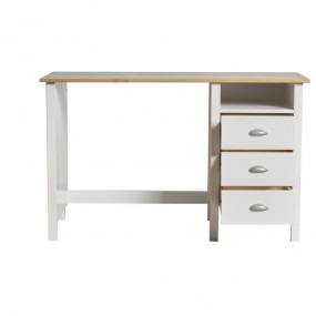 Bílý pracovní stůl z masivního borovicového dřeva se 3 zásuvkami Marckeric Jade
