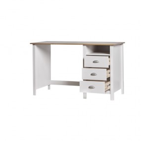 Bílý pracovní stůl z masivního borovicového dřeva se 3 zásuvkami Marckeric Jade