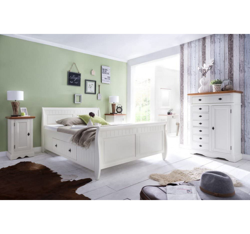 Bílá masivní postel s úložným prostorem Gotland 160x200