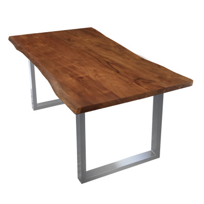 Jídelní set masiv 160x85 cm stůl + 2 lavice stříbrné kovové nohy Andrea
