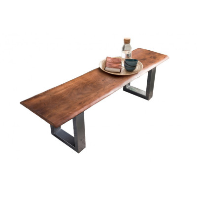Jídelní set masiv 160x85 cm stůl + 2 lavice stříbrné kovové nohy Andrea