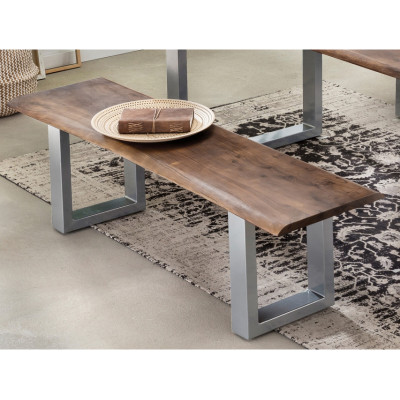 Jídelní set masiv 160x85 cm stůl + 2 lavice stříbrné kovové nohy Andrea