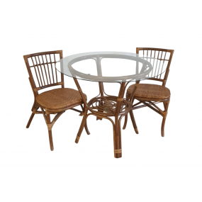 Set kulatý sklěněný stůl a 4 židle z bambusu