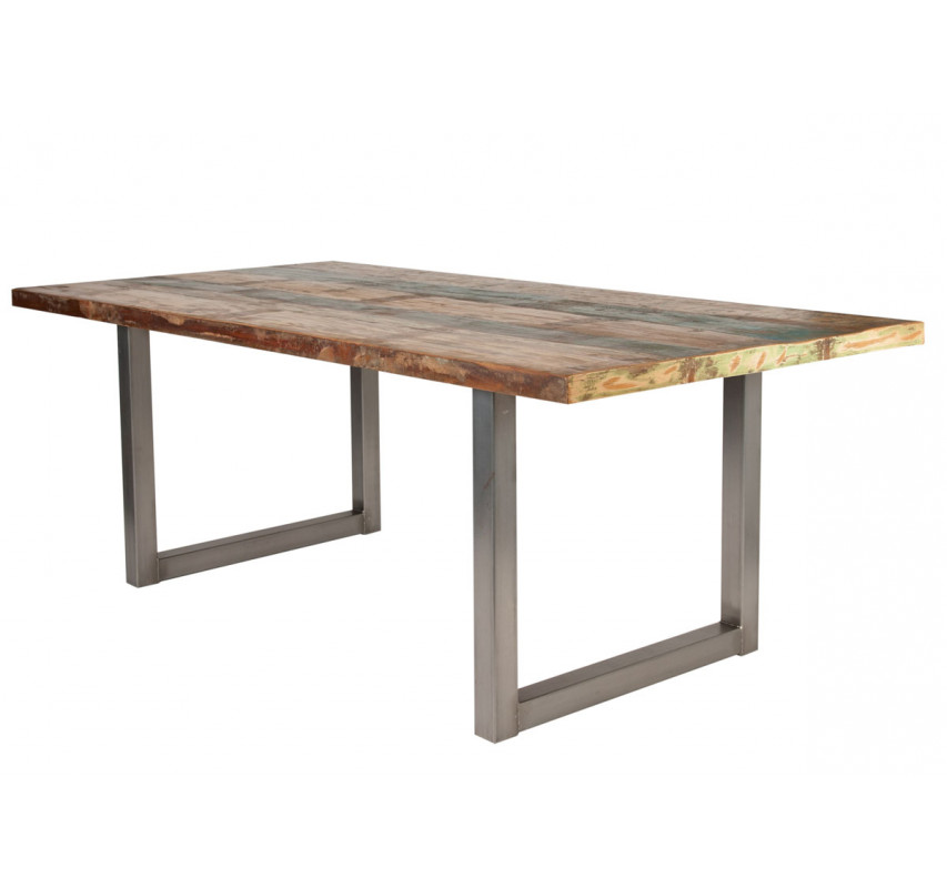 Jídelní stůl masiv recyklované dřevo Nero 160x85 stříbrné kovové nohy