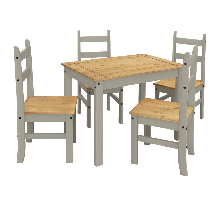 Jídelní set 100x80 cm stůl + 4 židle z borovice v šedém odstínu